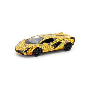 1:32 Lamborghini Sian x Keith Haring - Yellow (Dogs with UFOs)